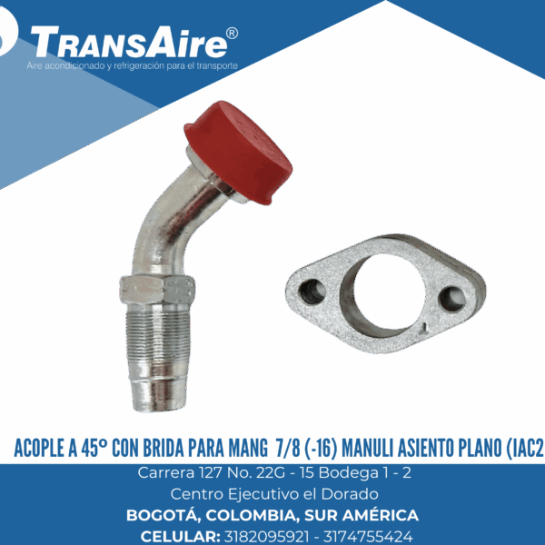 Acople a 45º con brida para mang 7/8 (-16) Manuli Asiento Plano (IAC253)