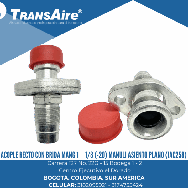 Acople recto con brida mang 1 1/8 (-20) Manuli asiento plano (IAC258)