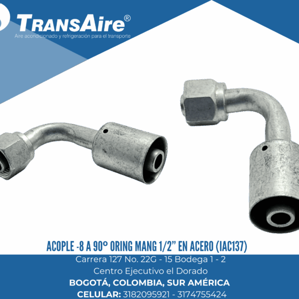 Acople -8 a 90º Oring mang 1/2” en acero (IAC137)