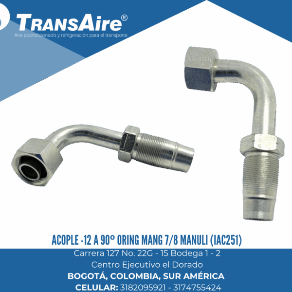 Acople -12 a 90º Oring mang 7/8 Manuli (IAC251)