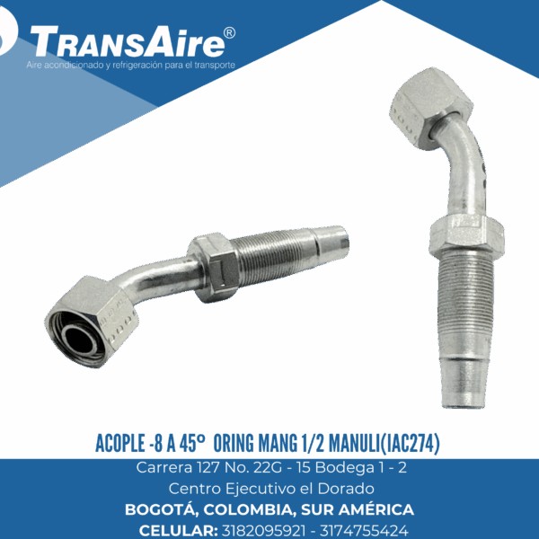 Acople -8 a 45º oring mang 1/2 Manuli(IAC274)