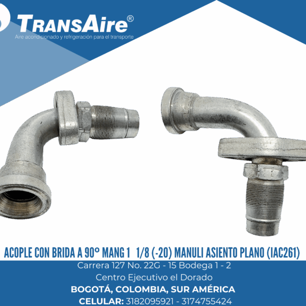 Acople con brida a 90º mang 1 1/8 (-20) Manuli asiento plano (IAC261)