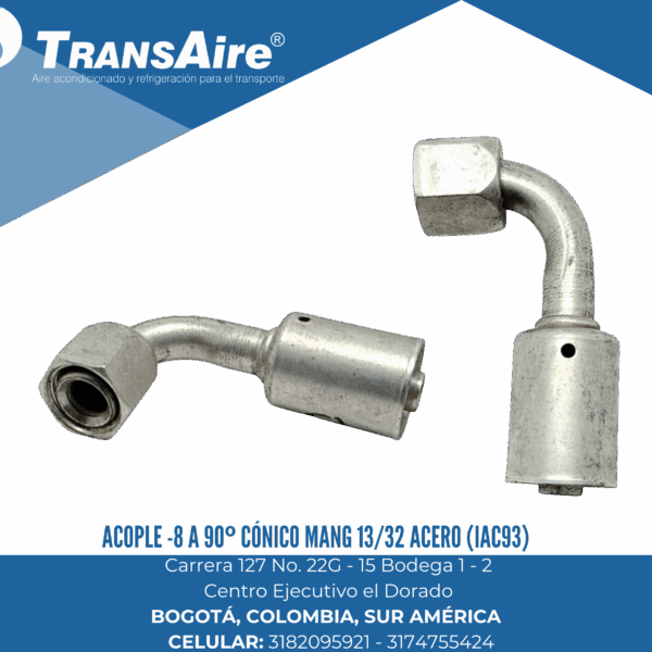Acople -8 a 90º cónico mang 13/32 acero (IAC93)