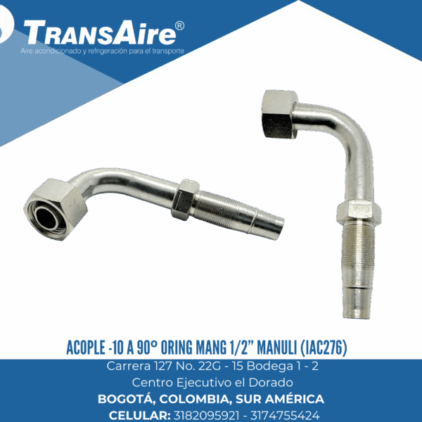 Acople -10 a 90º Oring mang 1/2” Manuli (IAC276)