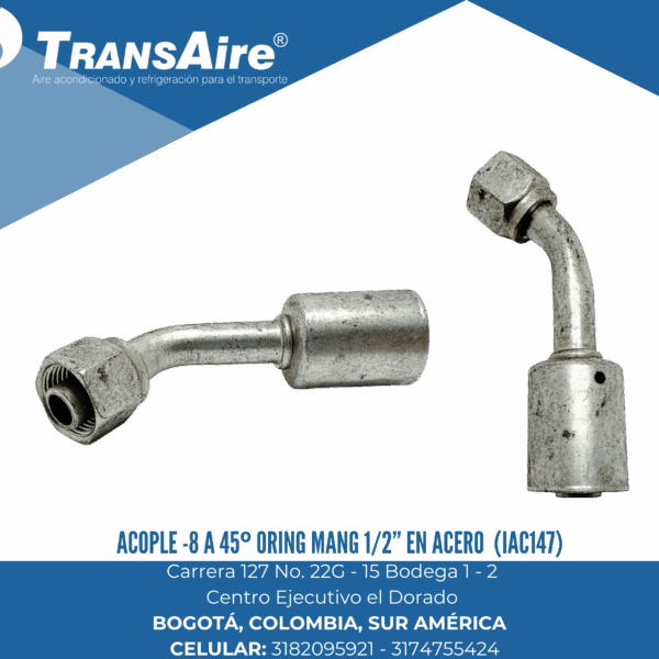Acople -8 a 45º Oring mang 1/2” en acero (IAC147)