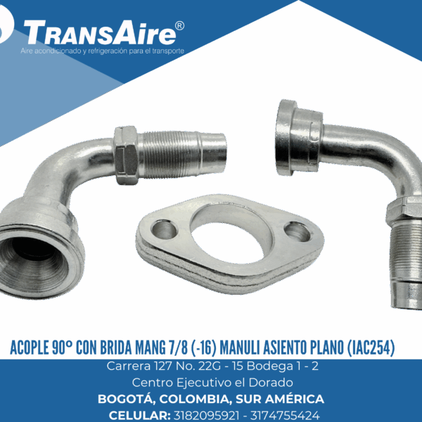 Acople 90º con brida mang 7/8 (-16) Manuli asiento plano (IAC254)