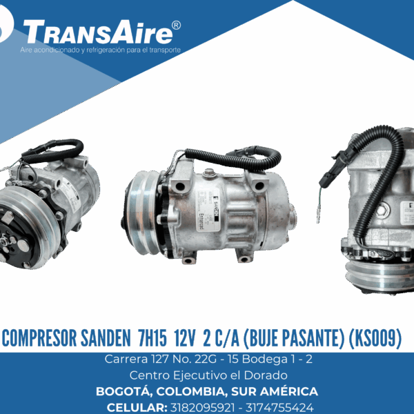 Compresor Sanden 7h15 12V 2 c/a (buje pasante) (KSO09)