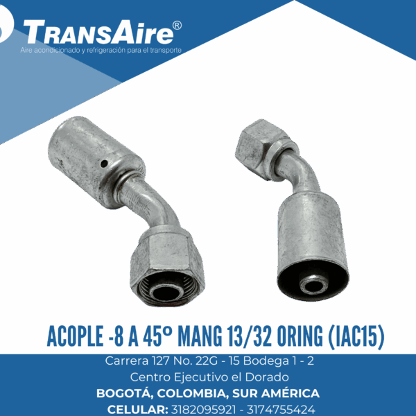 Acople -8 a 45º mang 13/32 Oring (IAC15)