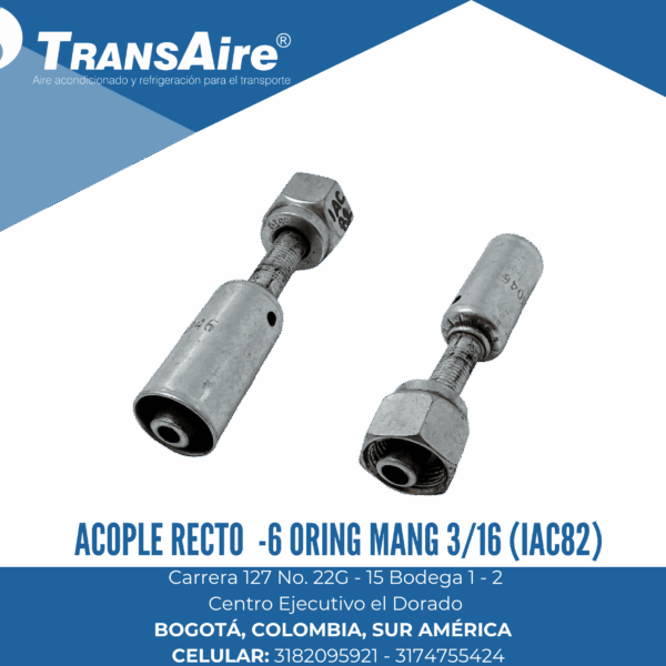 Acople recto  -6 Oring mang 3/16 (IAC82)